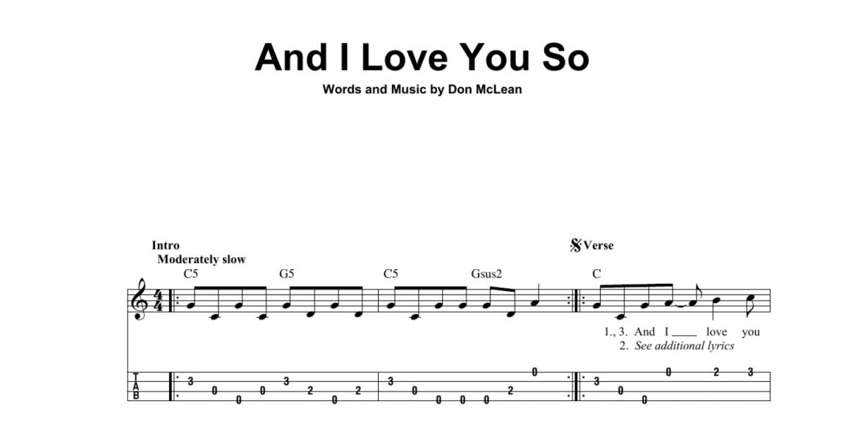 And I Love You So sheet music for guitar (chords) v2