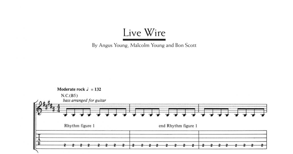 Live Wire AC DC guitar tab score 
