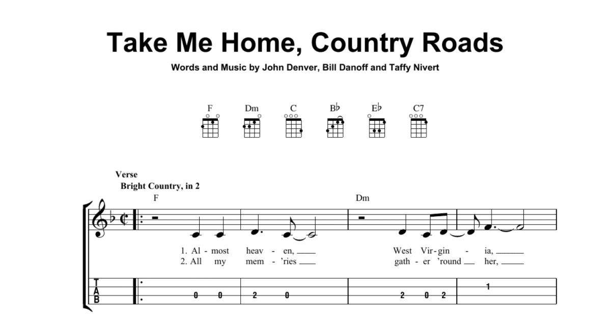 Take Me Home, Country Roads (Easy Ukulele Tab) - Print Sheet Music Now