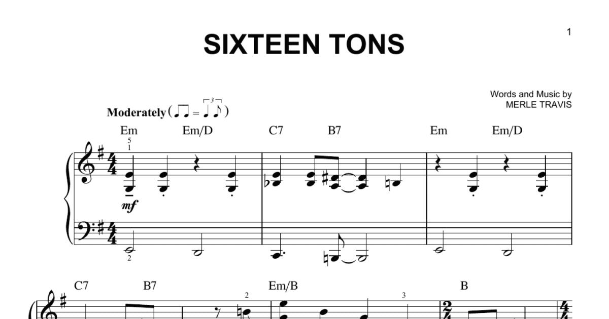 Sixteen Tons Easy Piano Print Sheet Music Now