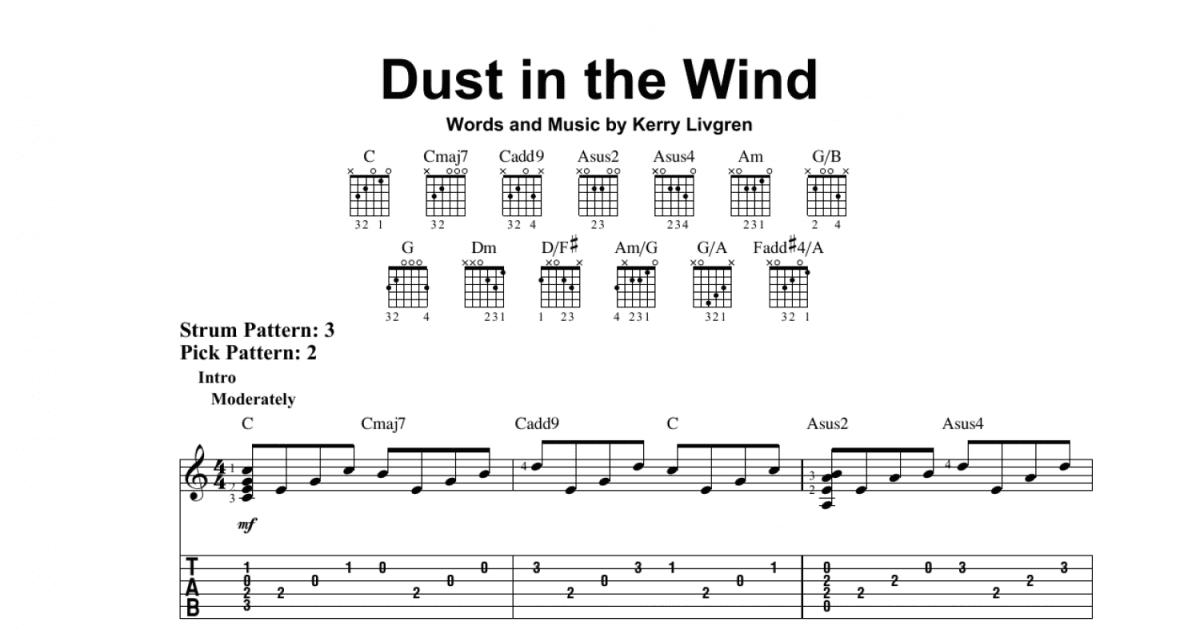 guitar chords for dust in the wind