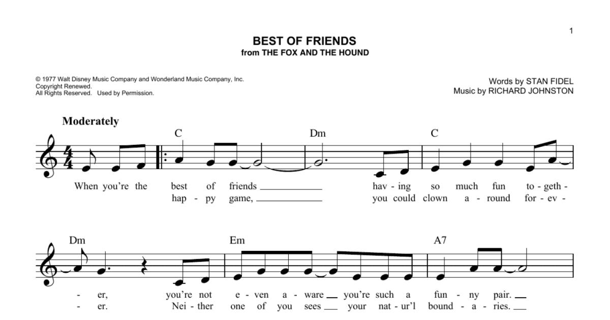 Best Of Friends (from The Fox And The Hound) sheet music for flute solo