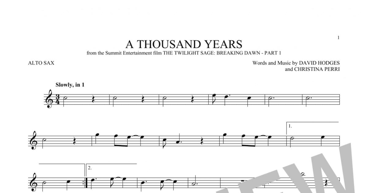 A Thousand Years Alto Sax Solo Print Sheet Music Now