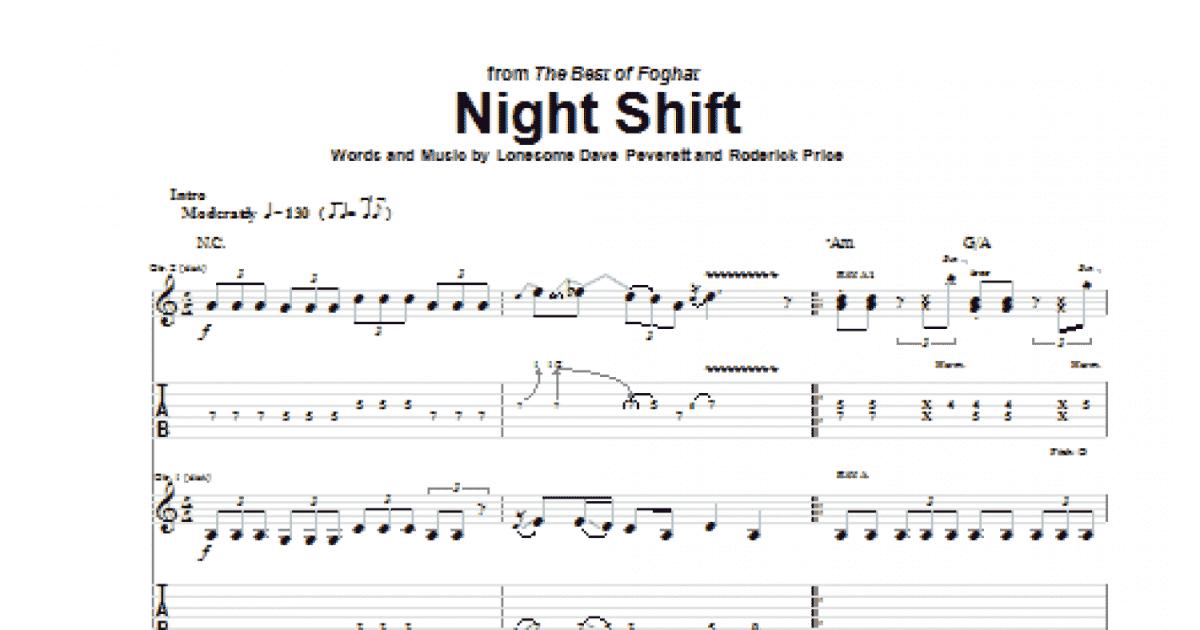 Foghat 'Night Shift' Sheet Music, Chords & Lyrics