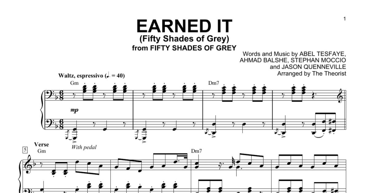 Earned It Piano Sheet Music The Weeknd - ♪