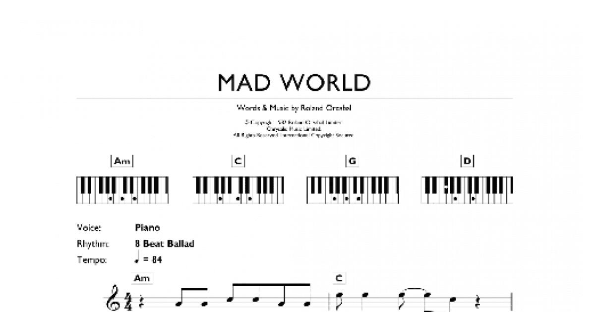 Mad World Sheet Music | Gary Jules | Piano Chords/Lyrics