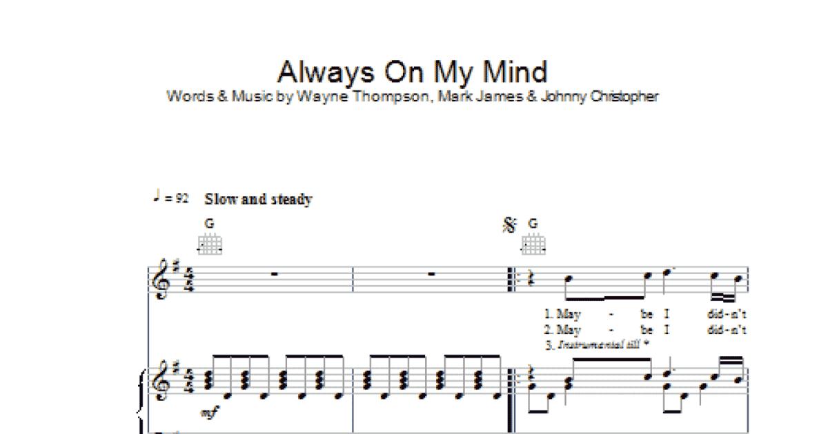 Always On My Mind sheet music for guitar (chords) v2