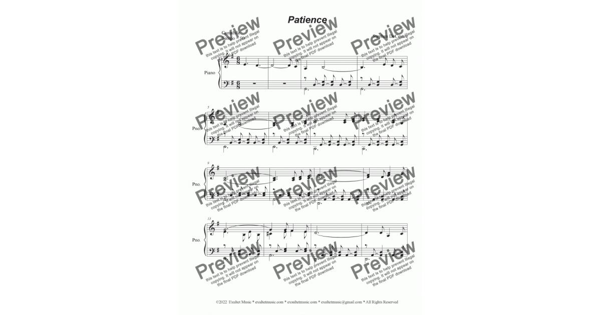 Patience sheet music for piano solo (PDF-interactive)