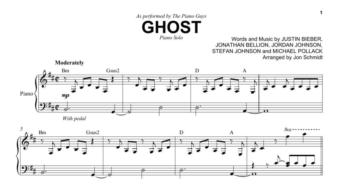 Ghost – Justin Bieber Sheet music for Piano (Solo) Easy