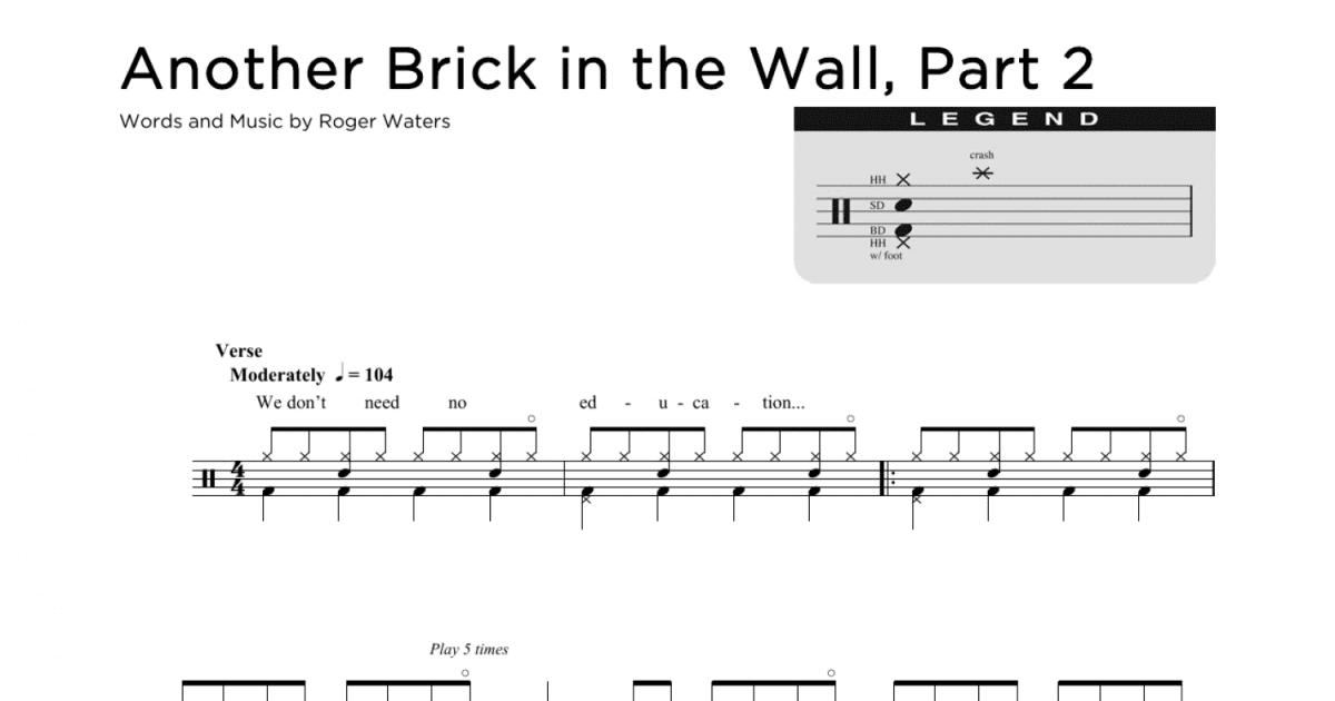 Another Brick in The Wall, Part 2 (Easy Level) (Pink Floyd) - Drums Sheet  Music