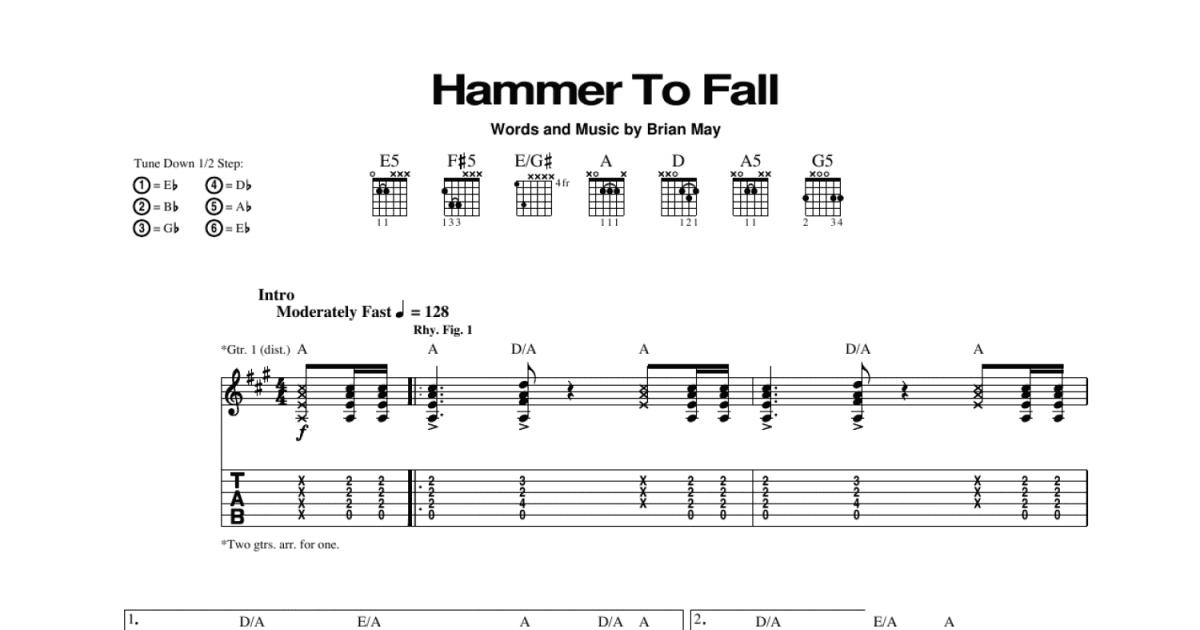 Hammer To Fall Guitar Tab Print Sheet Music Now