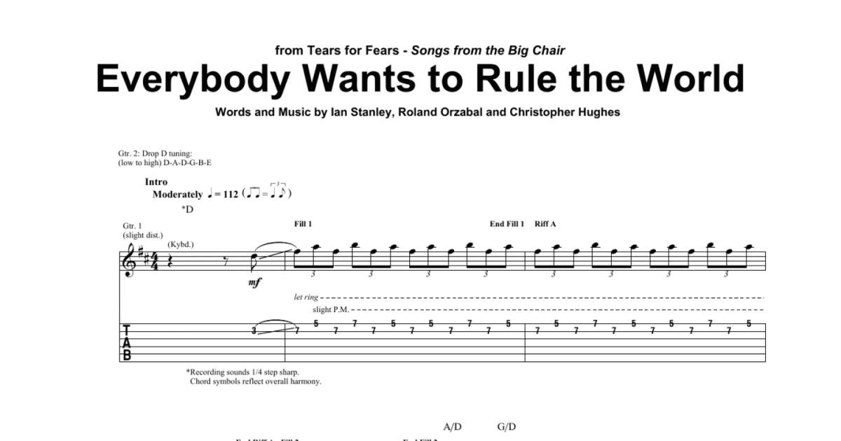 Everybody Wants To Rule The World Chords by Tears For Fearstabs at