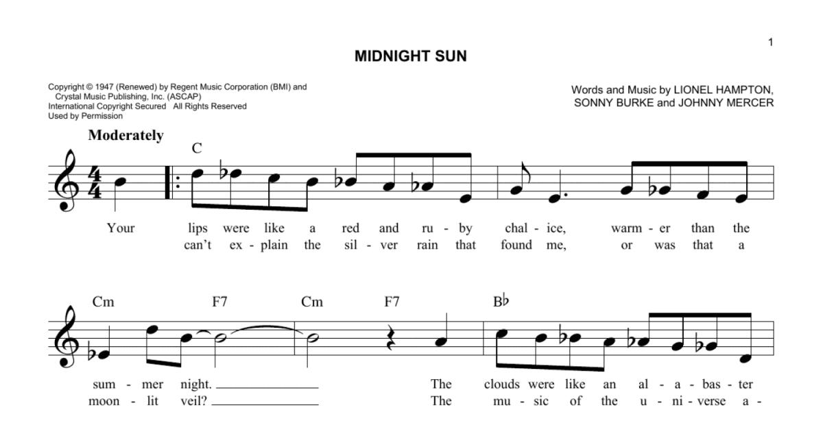 Midnight Sun sheet music (fake book) (PDF-interactive)