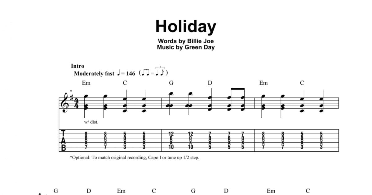 holiday green day guitar chords