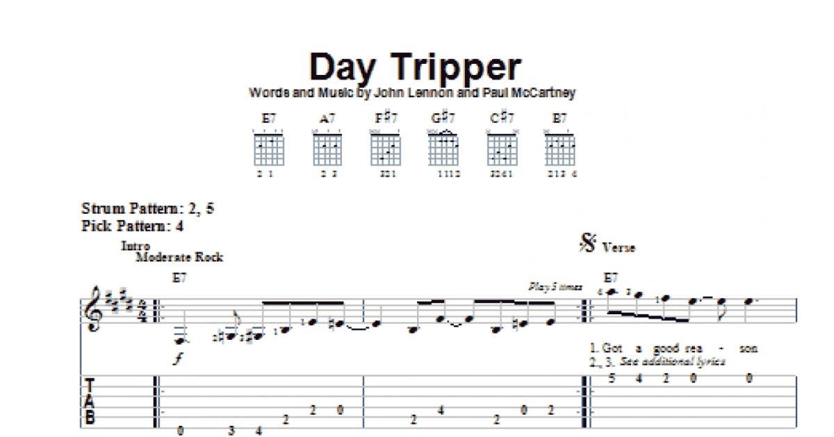 Day Tripper (Easy Guitar Tab) - Print Sheet Music Now