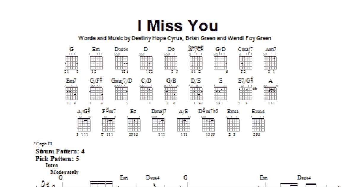 i miss you miley cyrus guitar chords