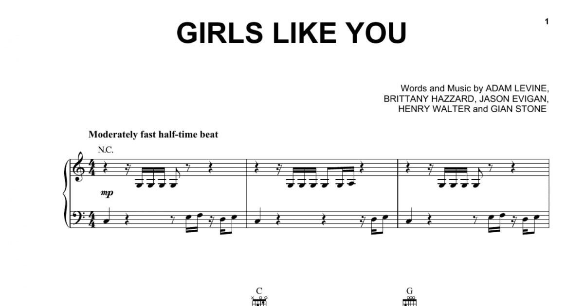 Girls Like You Piano Vocal And Guitar Chords Right Hand Melody