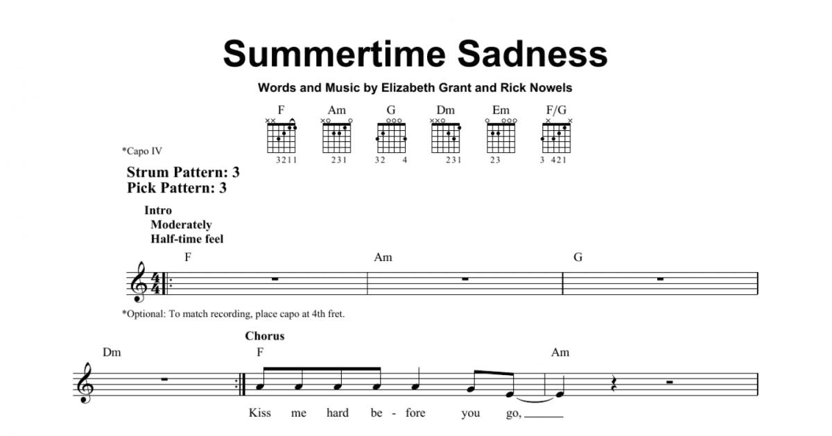 guitar chords summertime sadness