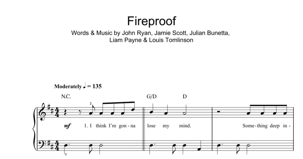 Fireproof Sheet Music, One Direction, Piano, Vocal & Guitar Chords
