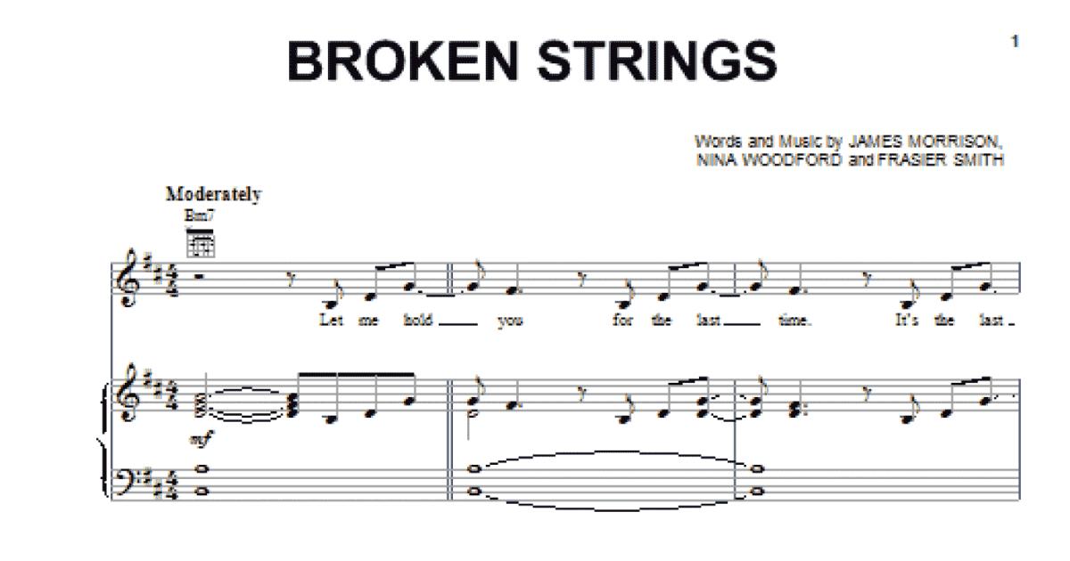 Broken Strings Piano Vocal Guitar Chords Right Hand Melody for Voice keyboard Sheet Music to Print