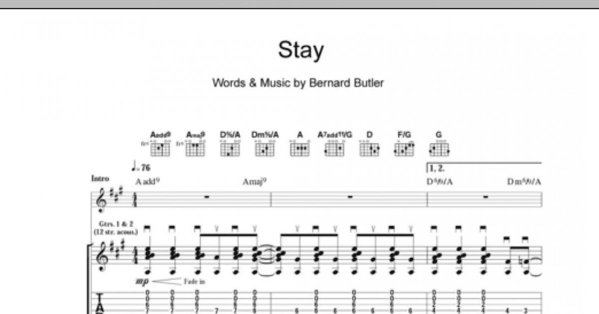 Stay Guitar Tab Print Sheet Music Now 5358