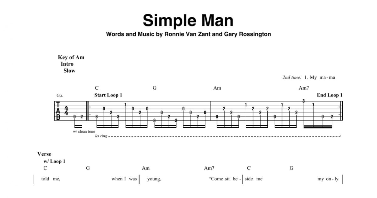 Simple Man (Guitar Lead Sheet) - Print Sheet Music Now