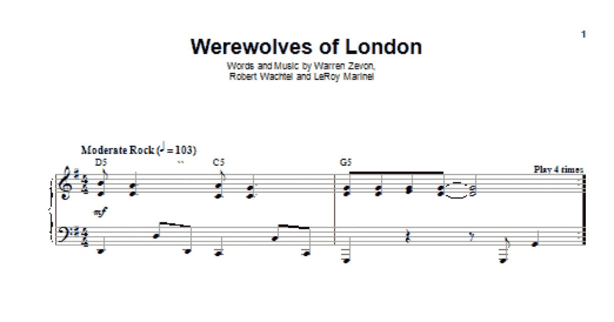 Werewolves Of London Sheet Music | Warren Zevon | Piano, Vocal & Guitar  Chords