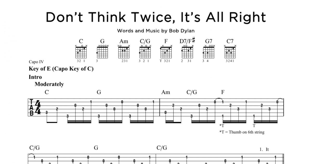 Don't Think Twice, It's Alright by Bob Dylan arranged for fingerstyle  guitar solo.