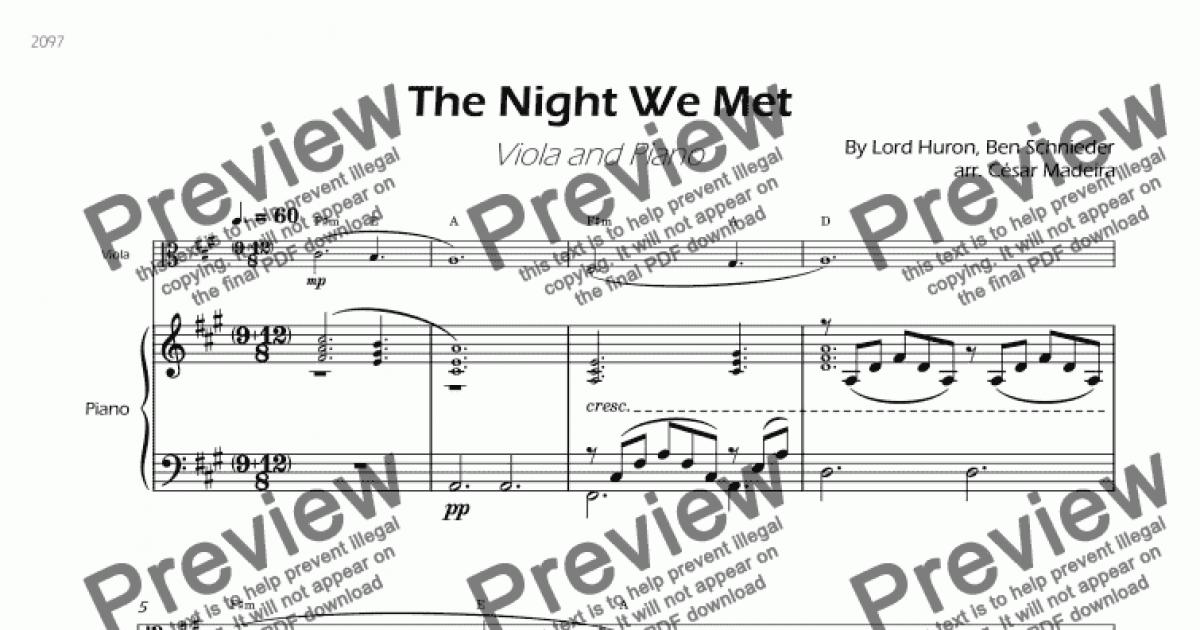 The Night We Met Viola And Piano Download Sheet Music Pdf File 