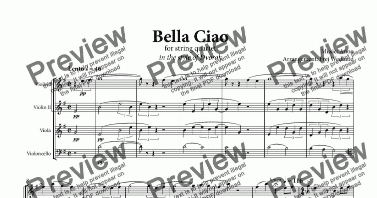 Bella Ciao for String Quartet (Full Score and Parts) [PDF]