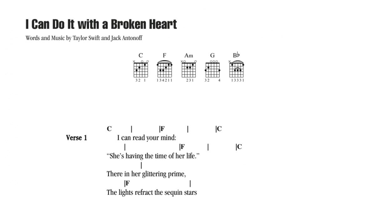 I Can Do It with a Broken Heart (Guitar Chords/Lyrics) - Sheet Music