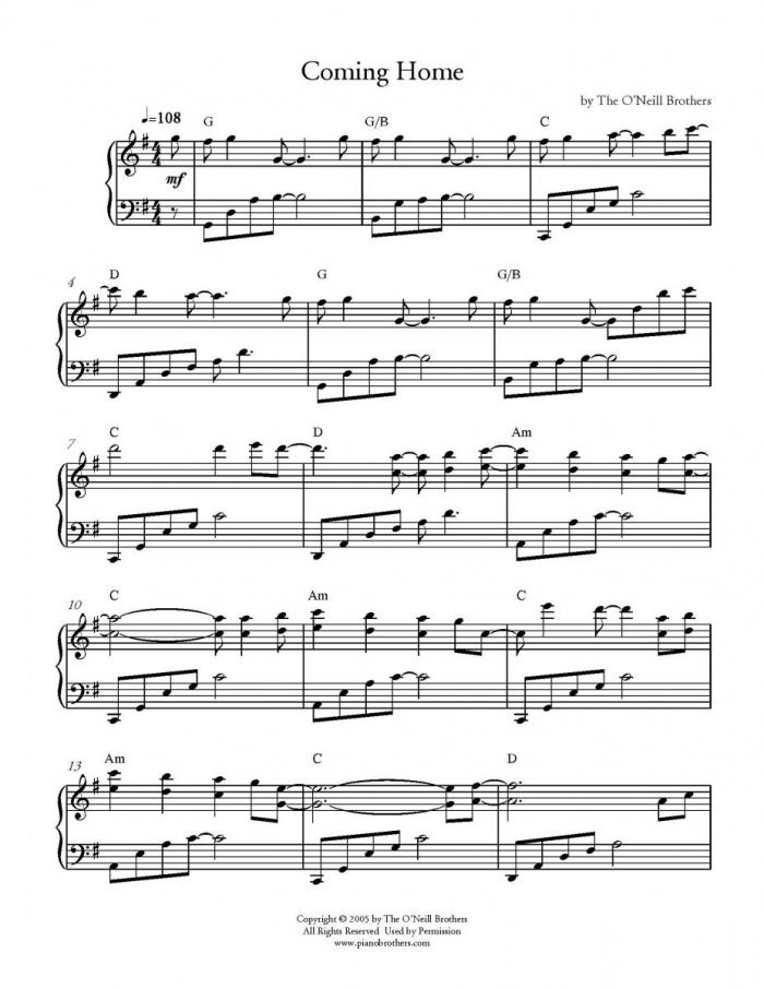 Coming Home - Download Sheet Music PDF file