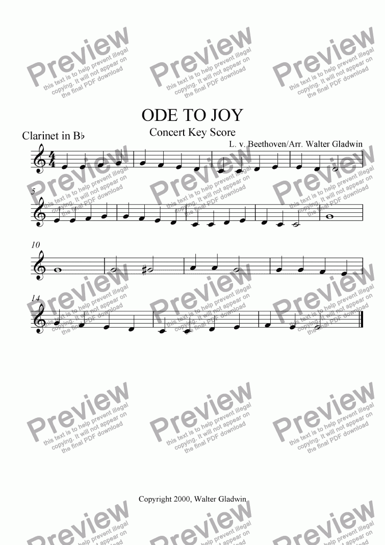 Clarinet part from Ode To Joy - Download Sheet Music PDF