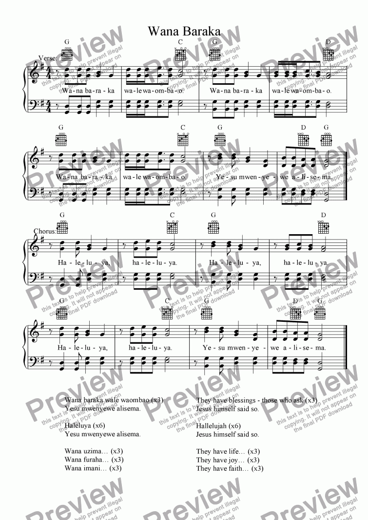 Wana Baraka (Swahili Hymn) - Download Sheet Music PDF file