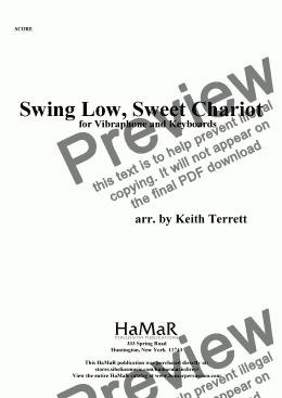 page one of Swing Low, Sweet Chariot for Vibraphone and Keyboards