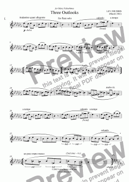 page one of "Three Outlooks" for solo flute