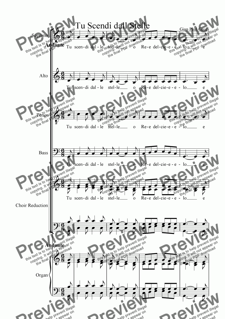 Tu Scendi dalle Stelle SATB (Italian Christmas Song) - Sheet Music PDF