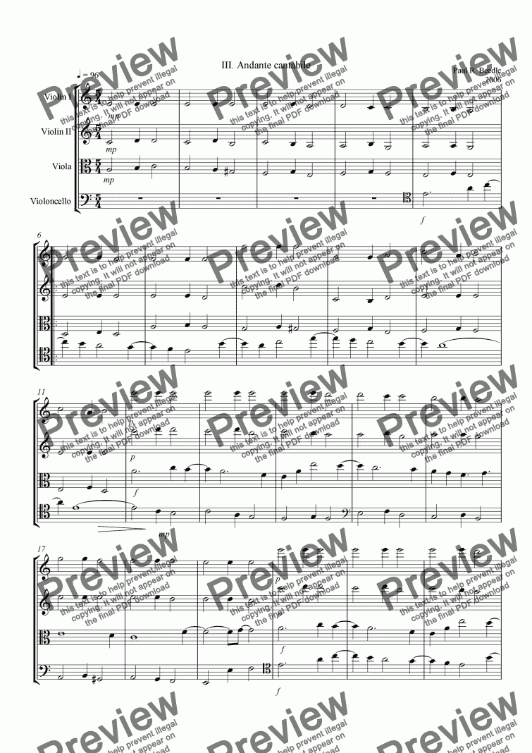 String Quartet #2, movement 3 - Download Sheet Music PDF file