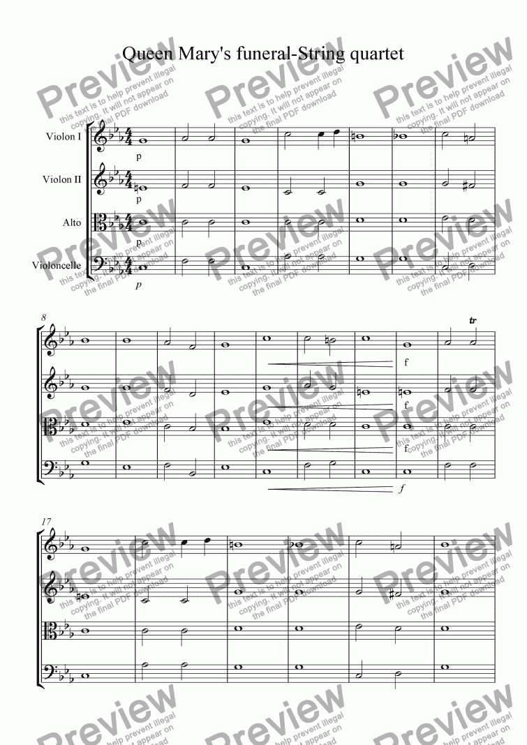 Queen Mary S Funeral For String Quartet Download Sheet Music Pdf