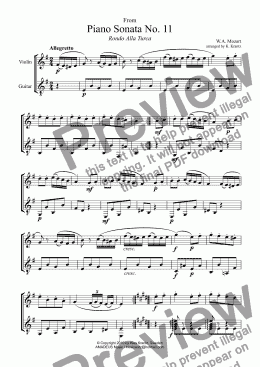 page one of Rondo Alla Turca for violin and guitar