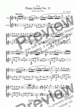 page one of Rondo Alla Turca for flute and guitar