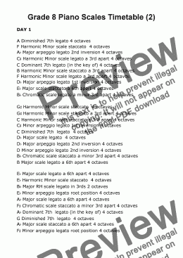 page one of Grade 8 Piano Scales Timetable 2