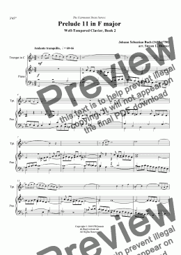 page one of Prelude 11, F major (WTC Bk 2) - TRUMPET & piano