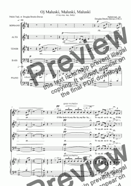 page one of Polish carol: Oj, Maluski, Maluski, Maluski (O tiny, tiny Baby) SATB choir a cappella, in English.