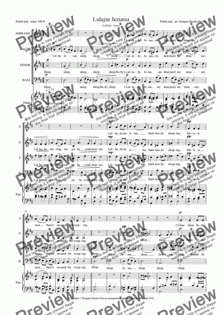 Polish Carol Lulajze Jezuniu Lullaby Little Jesus Satb Choir A Cappella In English For Choir By Trad Sheet Music Pdf File To Download - 