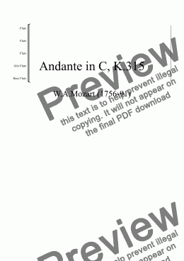 page one of MOZART, W.A.: Andante in C, K.315, arranged for Flute Choir (3 fl, afl, bfl).