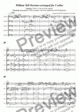 page one of William Tell Overture (all four episodes) for 5 celli (abridged)