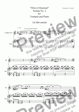 page one of ’Hint of Hummel’ Sonata No.2 for Trumpet and Piano