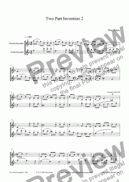 page one of Two Part Invention 2 [Flute or Recorder Duet]