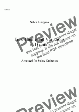 page one of Folk Theme and Variations in D minor